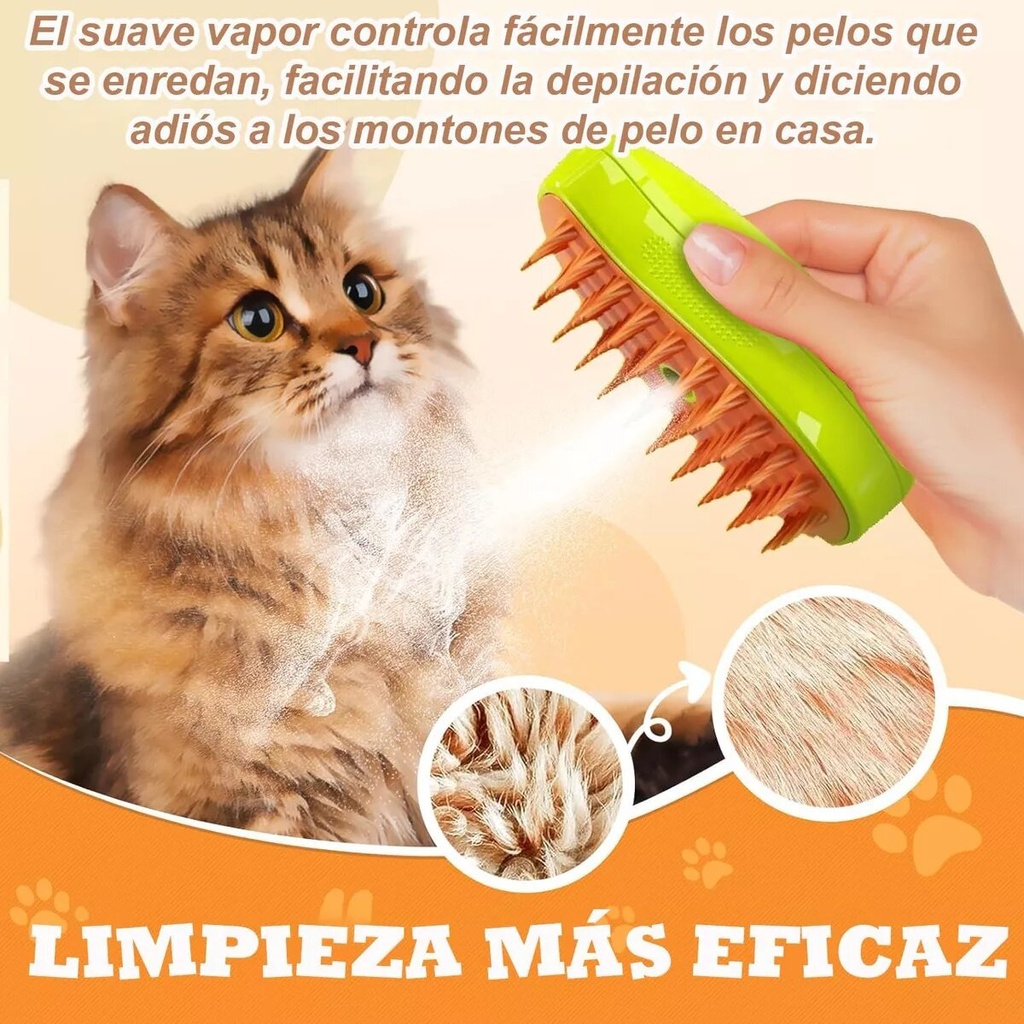 Cepillo a Vapor 3en1 Masajeador Para Mascotas