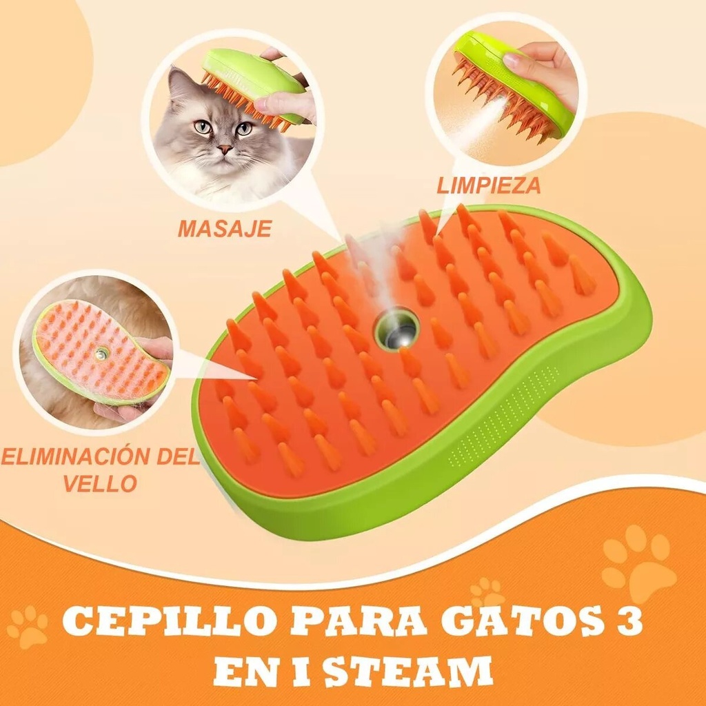 Cepillo a Vapor 3en1 Masajeador Para Mascotas
